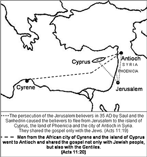 Antioch converted by the Christian witness from the Mediterranean world  Acts 11:20